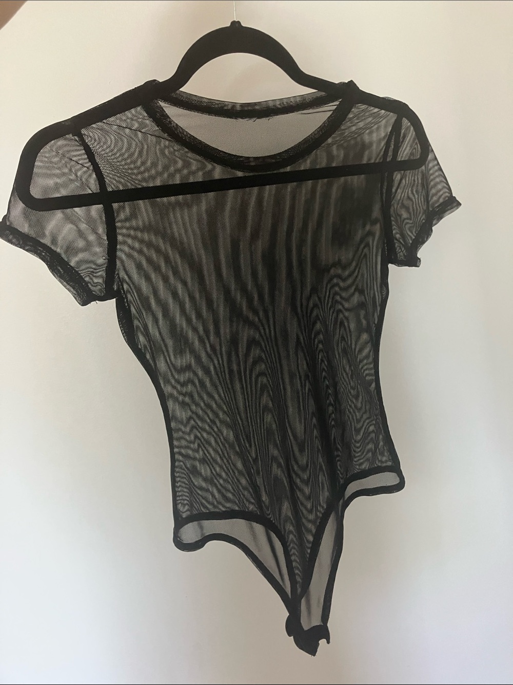Black Sheer Mesh Short-Sleeve Bodysuit - S